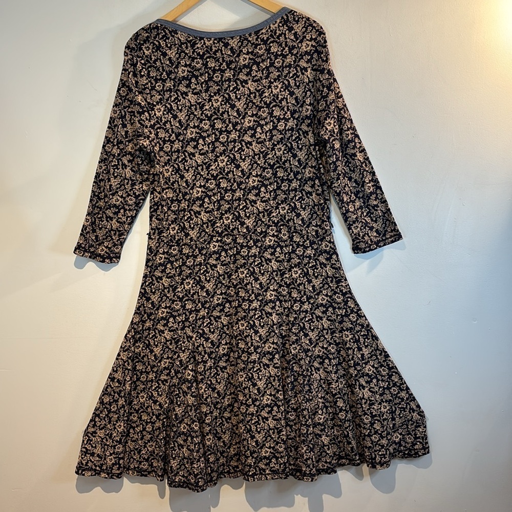 Vintage Ralph Lauren navy/tan floral fit & flare midi dress size large - Picture 3 of 13